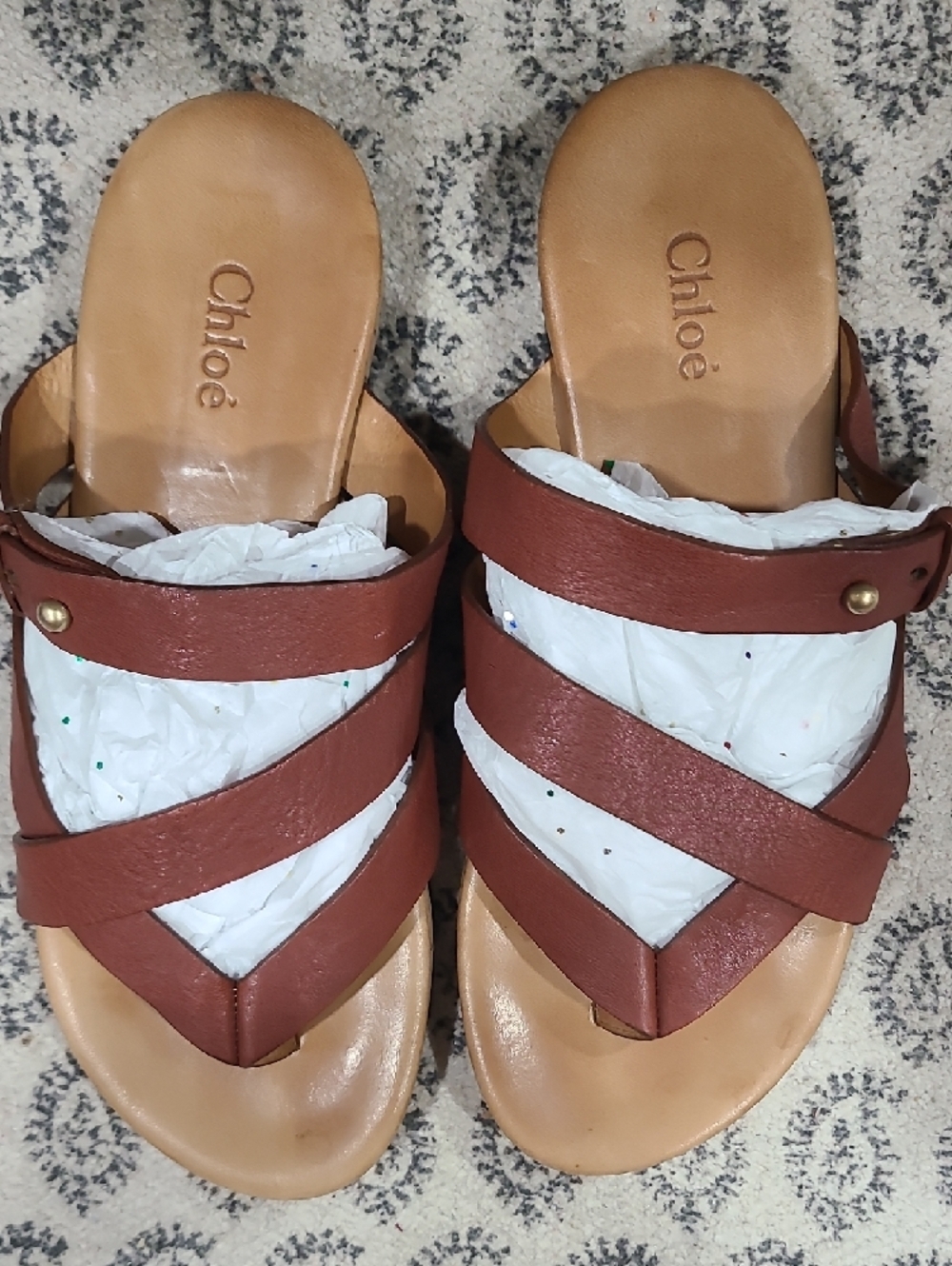Chloe Brown Leather Crisscross Slide Sandals Size 6.5 US - Picture 2 of 8